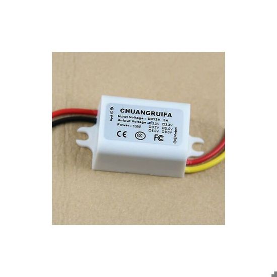 Convertisseur DC 12V Vers 3.3V 3A 10W - Réducteur De Tension étanche IP67 - Pour Voiture, Camion, Bande LED, Panneau Solaire - Câblage Facile - 6