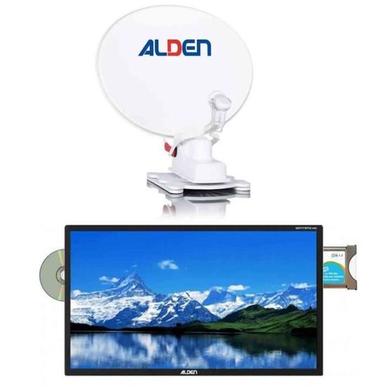 Pack ALDEN Onelight Parabole Satellite Automatique 65cm + TV LED 19" 48cm SATMATIC AIO Blanc