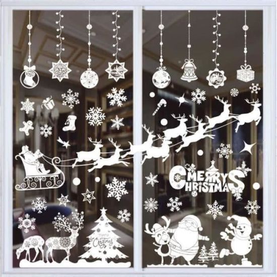 300 Autocollants Fenêtre Noël - Flocons Neige Et Rennes En PVC, Décoration Magasin Réutilisable, Facile à Poser - 2