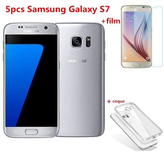 5pcs Samsung Galaxy S7 32GO Argent Samsung Galaxy SM G930 version Européen   avec coque+film