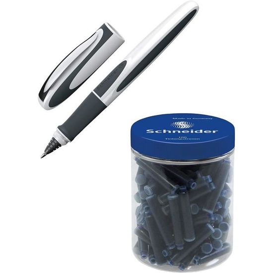 Lot stylo roller rechargeable Ray + Pot de 100 cartouches bleu - Schneider  - Stylo roller gel - Creavea