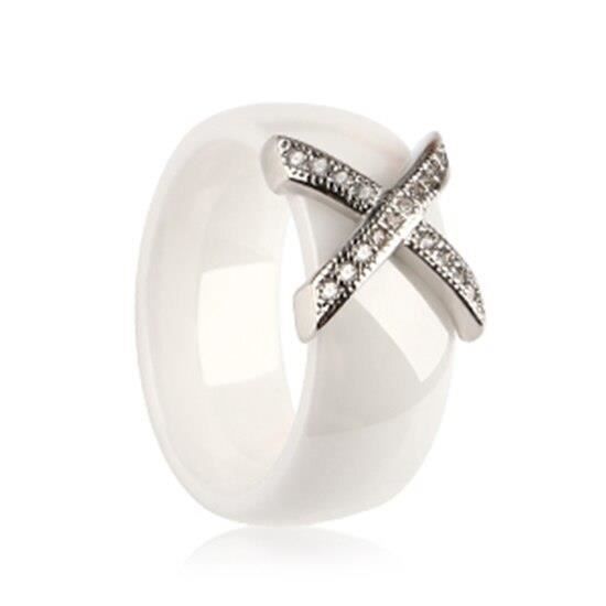 Bague Céramique Blanche Avec Cœur Et Strass - Taille 63 - Neuf Sans Emballage - Sans Marque