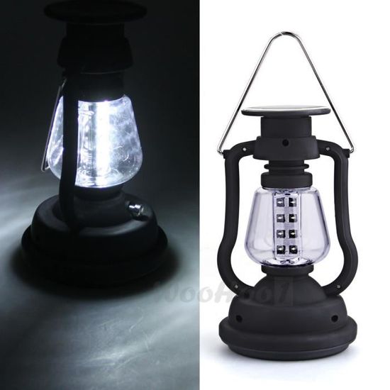 Lampe Lanterne à 16 LEDs Lumière Blanc Solaire Dynamo pour Camping Baladeuse