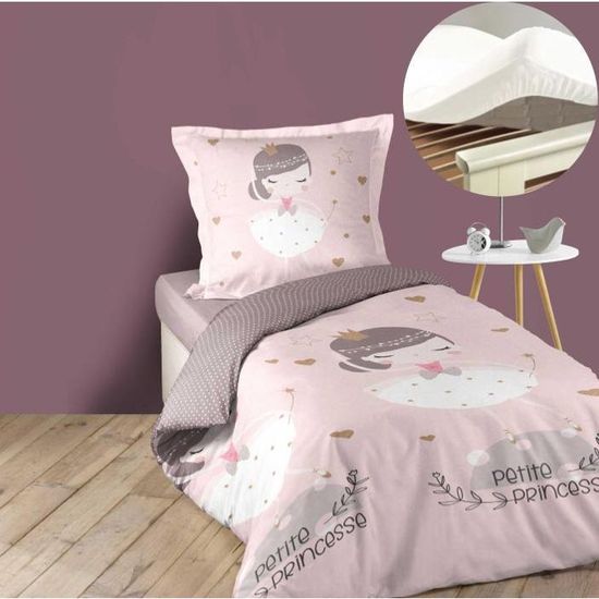 Pack Parure De Couette Enfant 140x0 Cm Princesse Drap Housse 90x190 Blanc Cdiscount Maison