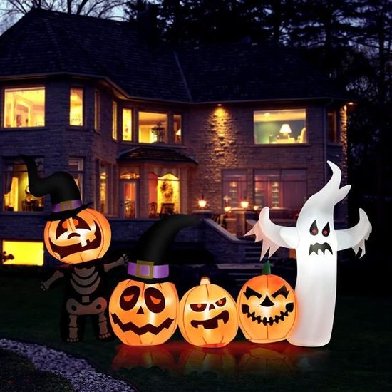 Décoration Gonflable Halloween 5 Pieds (environ 1,5 M) - Fantôme Citrouille, éclairage LED Intégré, Résistant Aux Intempéries - Pour Jardin, Cour, Intérieur - 3