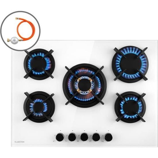 Plaque gaz 5 feux encastrable Klarstein Goldflame tables de cuisson vitrocéramique blanc