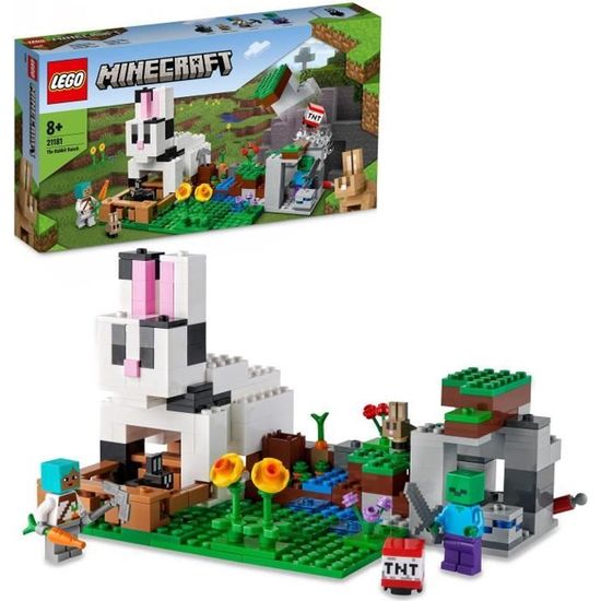 LEGO 21181 Minecraft Le Ranch Lapin, Jouet, avec Figurines Animaux de la Ferme, Zombie, TNT, Garçons et Filles Dès 8 Ans