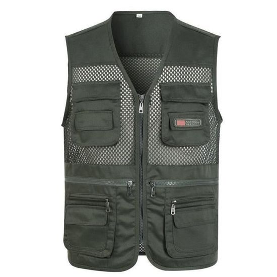 Gilet de Pêche Homme Multi-Poches Grande Taille Casual - Kaki
