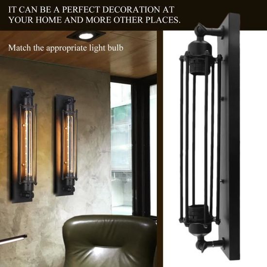 Applique industrielle rétro lampe murale vintage E27 en métal et verre