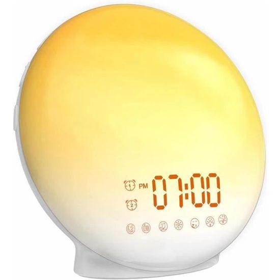 Reveil Lumineux Simulateur D'Aube, Réveil Matin Avec 7 Sonneries 30 Sons Apaisants 2 Reveils Snooze 20 Niveaux De Luminosite Veilleuse Enfant 98899703