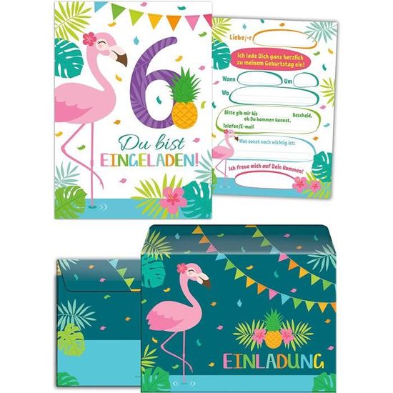 Junaversum Lot De 12 Cartes D’invitation Avec 12 Enveloppes Pour 7e Anniversaire Denfant Motif Flamant Rose