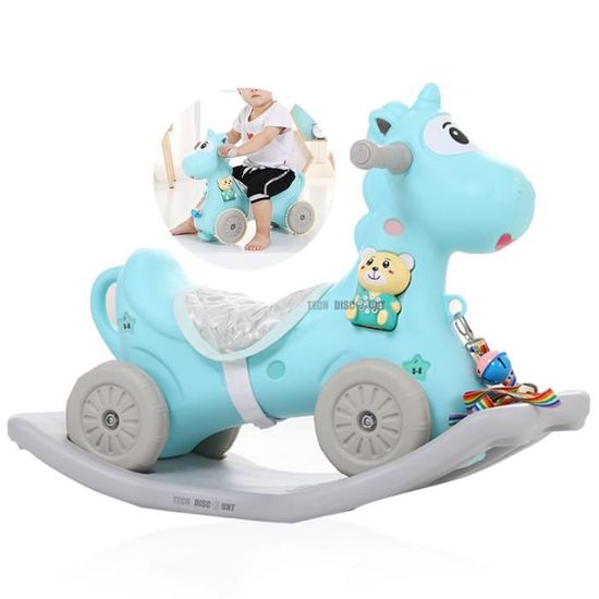 TD® Chaise à bascule en plastique pour bébé sans musique cheval jouets enfants 1-3 ans petite calèche en bois petit bleu couleur