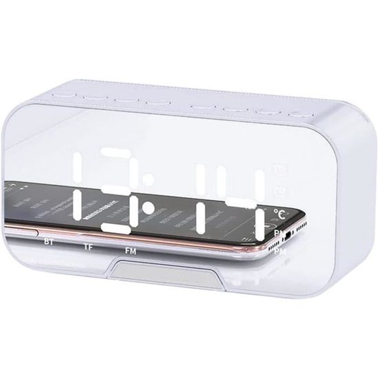 Réveil LED Design Miroir Avec Charge Sans Fil 15W, Grand Écran Numérique RVB Dynamique, Double Alarme, Lumière Nocturne Multicolore, Idéal Chambre Moderne