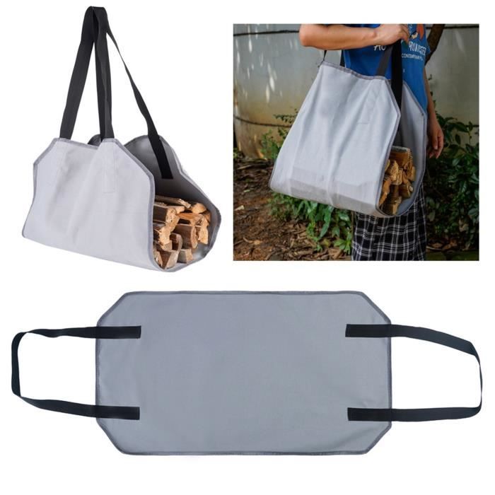 Sac à Bûches En Toile Oxford 60x30x30cm - Porte-Bûches Avec Poignées Pour Cheminée Et Camping