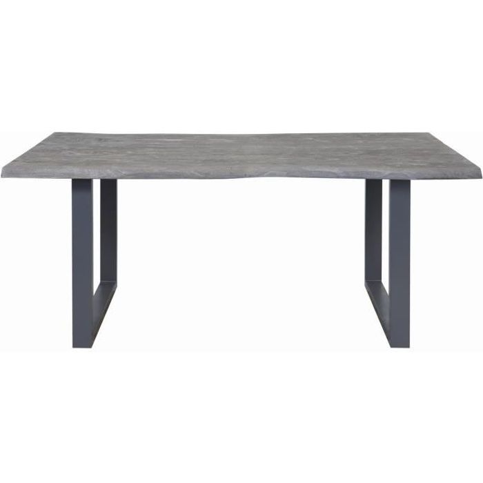 Table de repas NIVEN Gris - plateau Acacia Massif pieds Metal 200 x 100