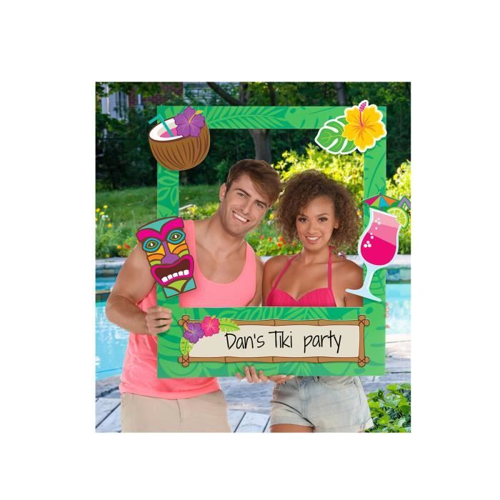 Kit 15 accessoires photobooth avec cadre personnalisable Tiki - Multicolore