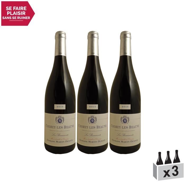 Chorey-lès-Beaune Les Beaumonts Rouge 2015 - Lot de 3x75cl - Domaine Martin-Dufour - Vin AOC Rouge de Bourgogne - Cépage Pinot Noir