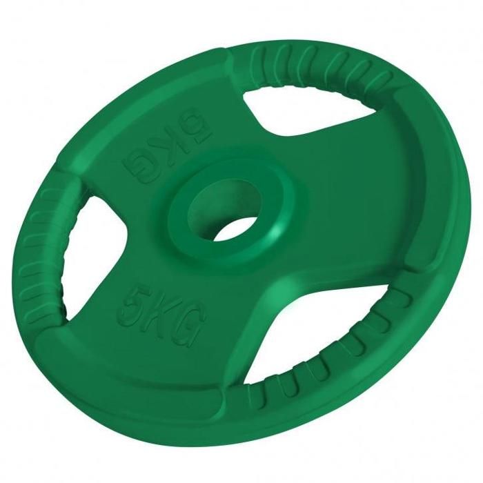 1 x Disque de 5 KG - Poids en fonte avec poignées et revêtement caoutchouc - Ø 51mm d'alésage