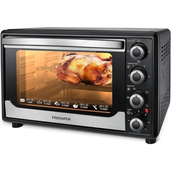 Freihafen Mini Four électrique à convection 30L, 1500W Fours avec fonction de décongélation , 12 fonctions, 100-230℃, 0-120 minutes,