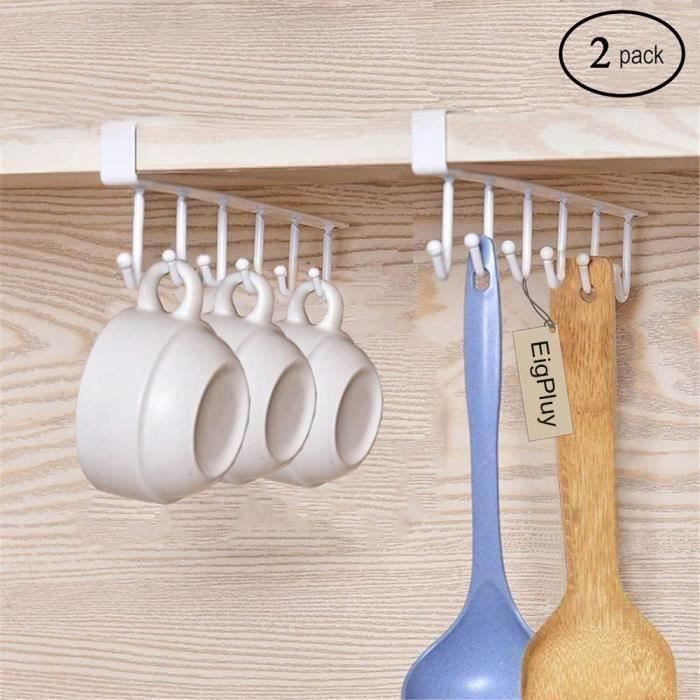 2PCS Crochet sous Placard Cabinet Tasses à vin Verres de Rangement Crochets Ustensiles de Cuisine Cravates Accrocher porte-rack