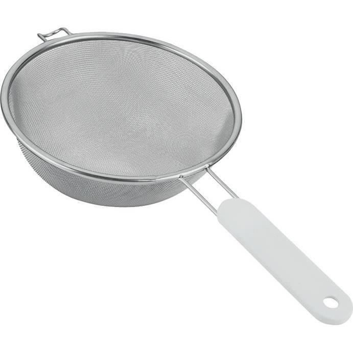 Passoire tamis à manche - D : 18 cm - inox et plastique - blanc