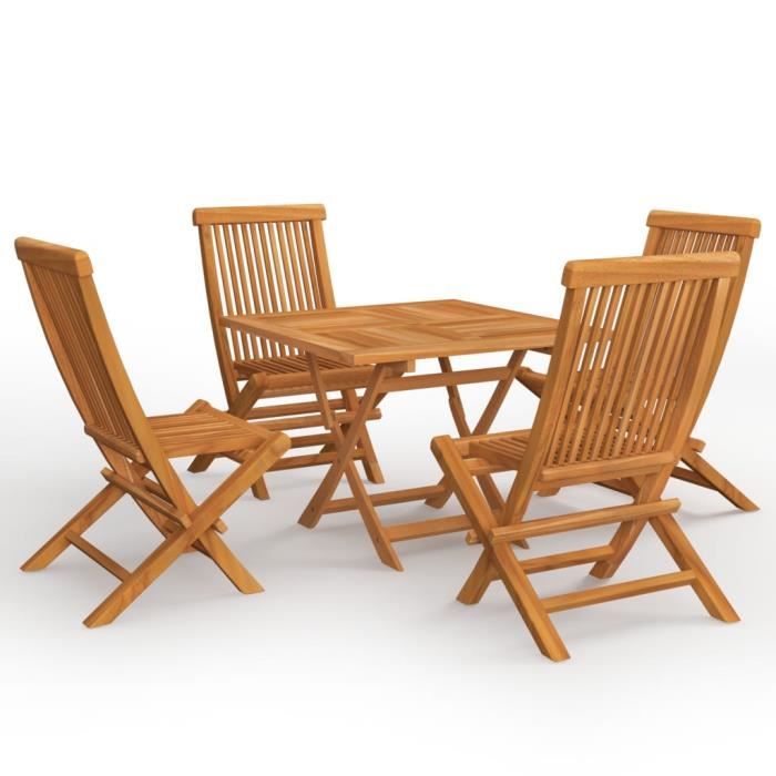 INGSHOP© Salon de jardin 5 pcs Bois de teck massif parfait pour le camping en plein air ou le pique-nique