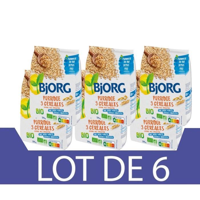 Lot de 6 BJORG Porridge 3 Cereales 375g
