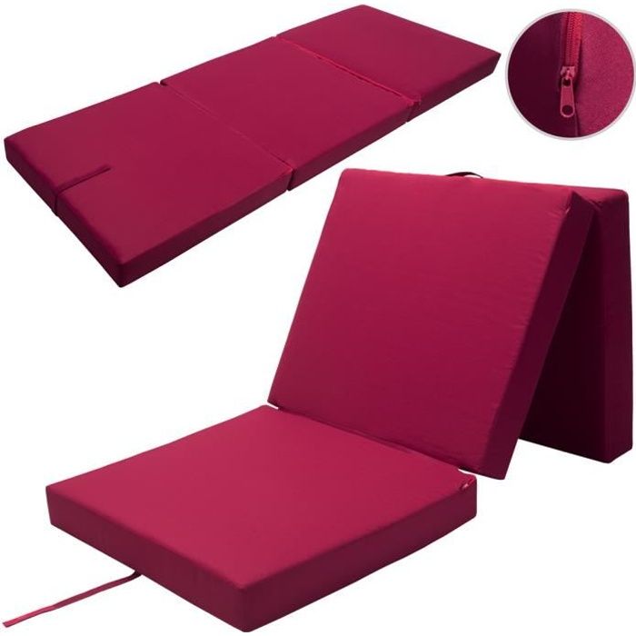 Matelas pliant de voyage confort Matelas d'appoint pliable Lit futon Pouf pliant avec housse 190x70x10 cm Rouge