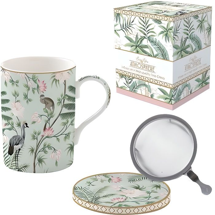 EASY LIFE Tisanière + couvercle en porcelaine avec filtre inox WILD TROPICAL