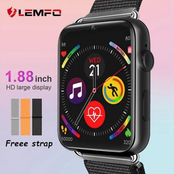 LEMFO LEM10 4G Android 7.1 montre intelligente 3GB + 32GB Support carte SIM caméra 780mAh batterie GPS WIFI 1.88 pouces téléphone mo