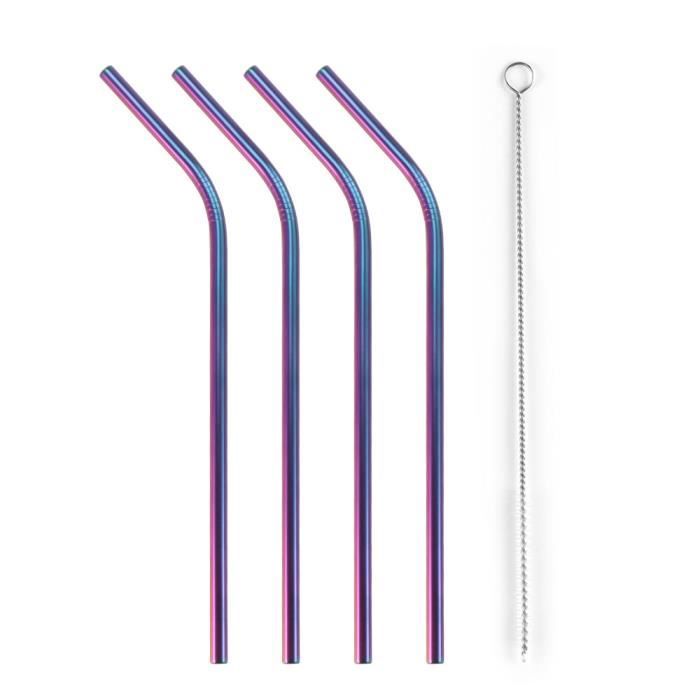 4pcs Pailles à boire en acier inoxydable Straight Bent pailles en acier propre avec brosse