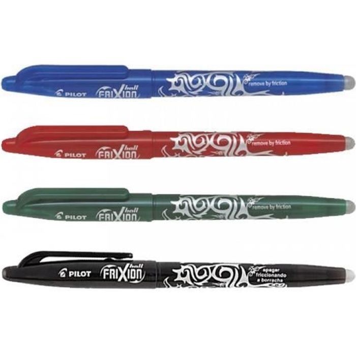 Lot de 4 stylos FriXion Ball 0.7 Pilot assortiment bleu rouge vert noir