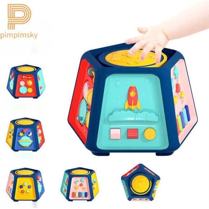 PIMPIMSKY Cube d'activité Jouet éducatif Multifonctionnel 6 en 1 l'éducation précoce Musique Jouets Bébé Enfants Cadeau de Noël