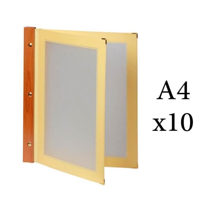 Lot 10 protège menu beige WOOD + 2 inserts format A4 pour hôtel restaurant - Securit 15 Beige
