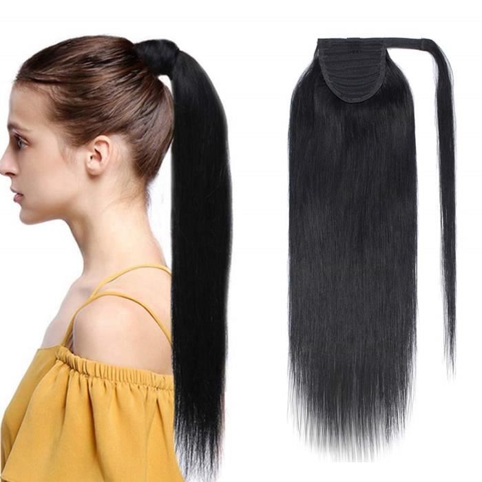 Extension En Queue de Cheval Lisse Cheveux Humain Naturel Clip In Ponytail Extension Wrap Around Facile A Porter - 20 Pouces[#1