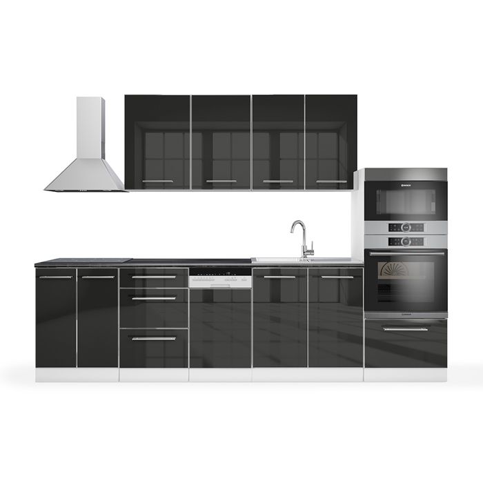 Cuisine Vicco FAME-LINE, cuisine intégrée, cuisine encastrée 295 cm, blanc, anthracite, ultra-brillant