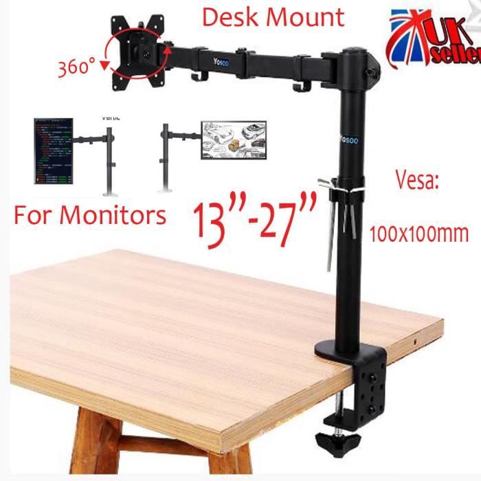 13-27- Single bras Support d'écran LCD Moniteur Montage Rotation bascule Fixation sur table PR bureau - XY FR