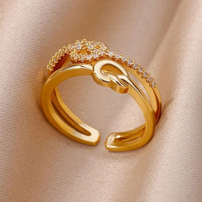 2 Bagues 'amour' En Acier Inox Plaqué Or 18K Avec Zircon - Taille 6 à 10 - Cadeau Saint-Valentin, Anniversaire