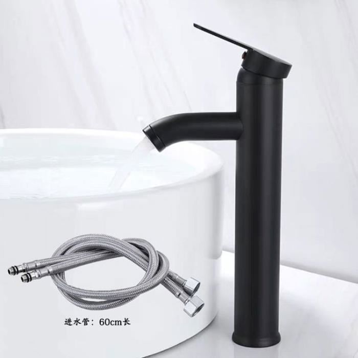 Robinet De Lavabo De Salle De Bain, Robinet De Lavabo Monotrou En Acier Inoxydable Bec Courbe Noir Mat 96906736
