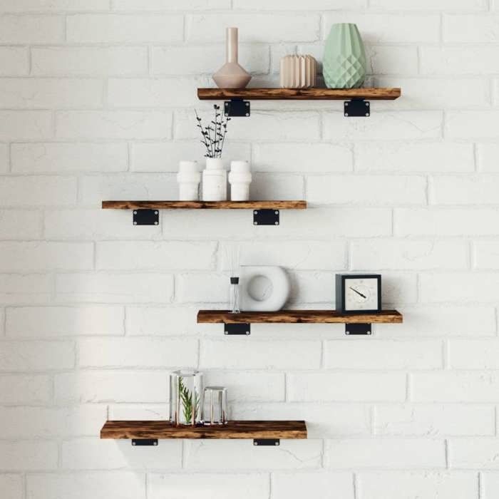 vidaXL Étagères Murales 4 pcs Tablettes Suspendues avec Rangement Étagères à Livres Flottantes Décorations de Salon 838195