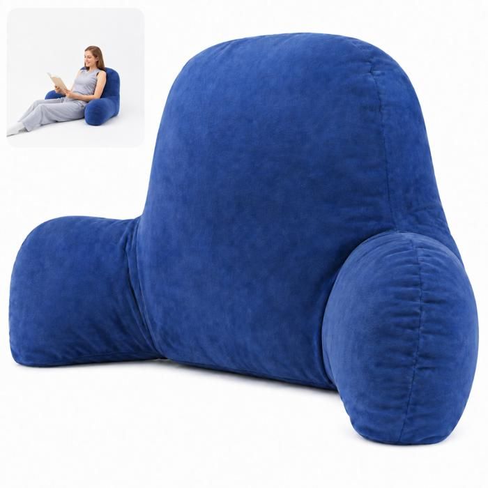 Coussin de Lecture INSOUR avec Accoudoirs en Velours Bleu Coussin Dossier Ergonomique pour Lit et Canapé Housse Amovible Lavable