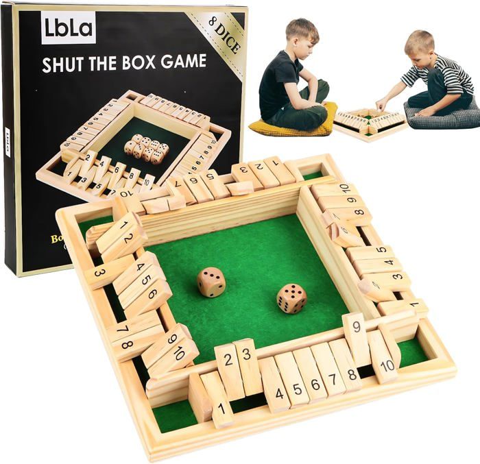 Jeu Shut The Box En Bois – 2 à 4 Joueurs – Dés Et Blocs 1-10 – Jeu De Société Classique Et Mathématique