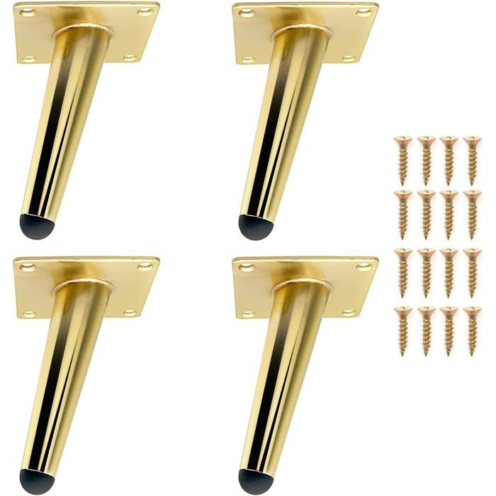 Lot de 4 12cm Pieds de Meubles Pied de Table Doré Incliné en Métal Durable Jambe de Table Pieds de Canapé pour Remplacer