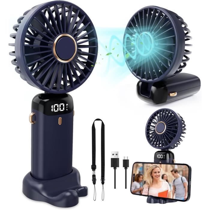 Mini Ventilateur Portable Rechargeable USB 4000mAh Ventilateur de Poche pliable 5 Vitesses avec Base Pour Maison Bureau Bleu - Jormftte