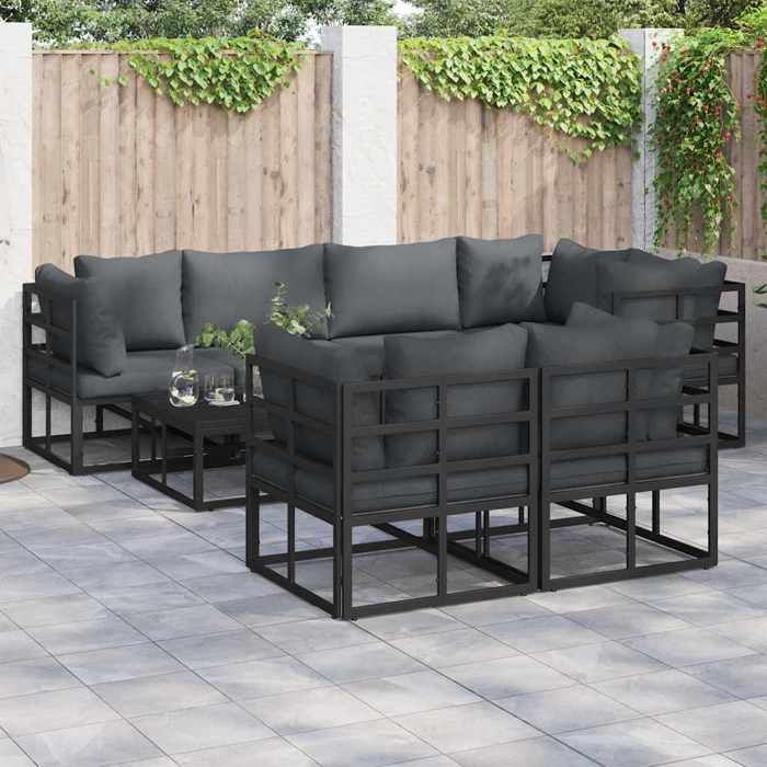 vidaXL Ensemble de canapé de jardin avec coussin 7 pcs Noir Acier 3378951