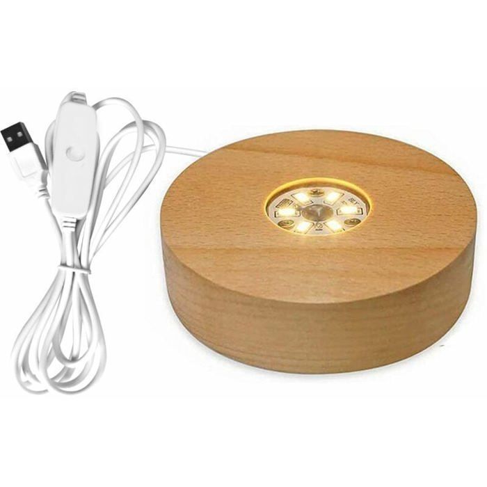 Support de Base Solide de Lampe en Bois Présentoir Rotatif Accessoire Rechargeable avec Télécommande Lumière LED