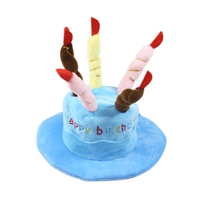 Chapeau danniversaire pour chien avec motif gâteau et bougies accessoire de costume de fête (taille unique) (bleu) ODIPIE