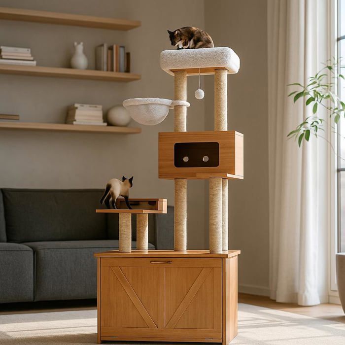 Meilleurs prix pour Arbre à chat avec litièreavec grotteplate-forme dobservationstation dalimentation et balle de jeu pour salon et plusieurs