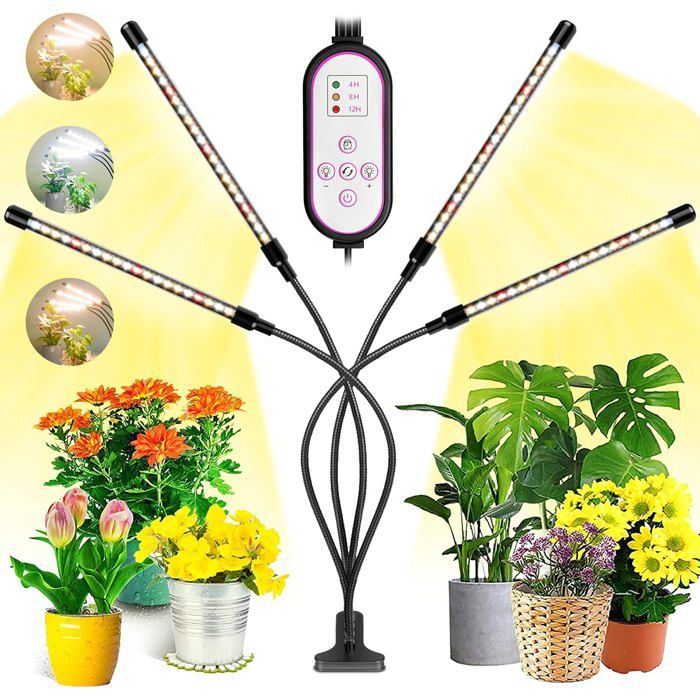 Lampe pour Plantes, 80 LEDs 4 Heads Lampe de Croissance, Chronométrage ...