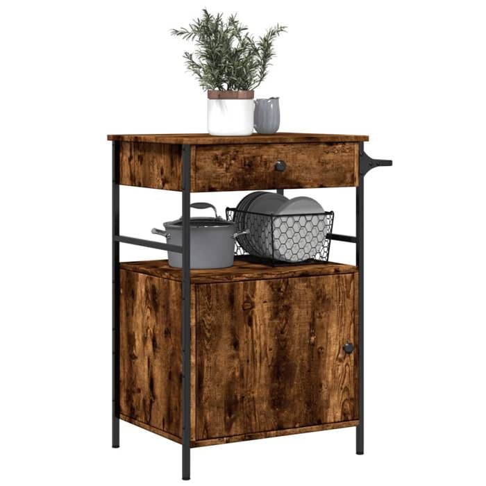 Soldes Printemps Chariot de cuisine - BURKE - Desserte cuisine - chêne fumé 56x43x895 cm bois dingénierie DD211